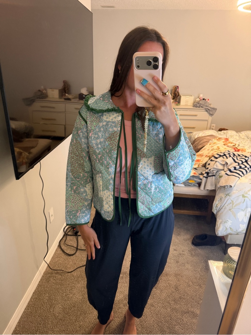 Boutique Quilted Green Patchwork Cropped Jacket